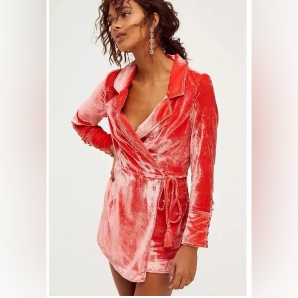 Free people red/orange velvet romper